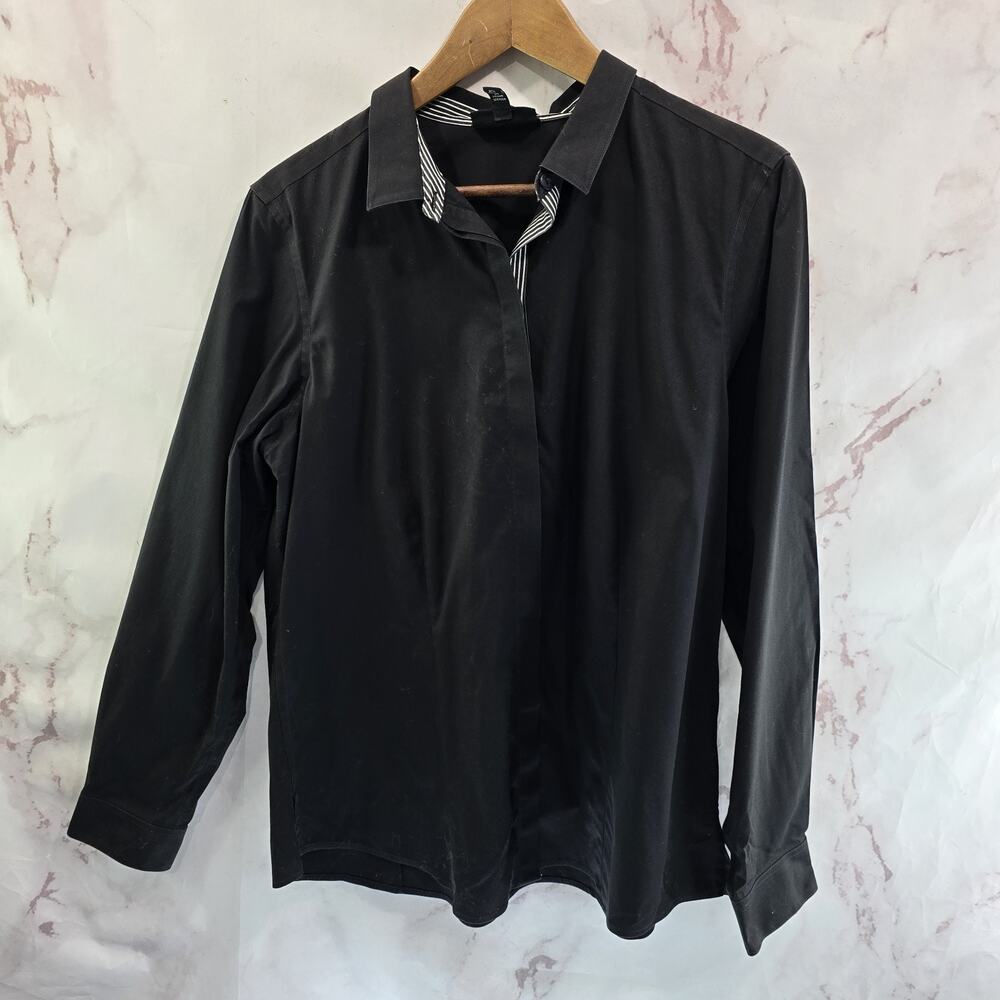 Foxcroft Shirt Womens 14 Large Button Up Long Wrinkle Free Fitted Fit Non Iron